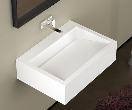 Раковина прямоугольная белая из искусственного камня для ванной комнаты
